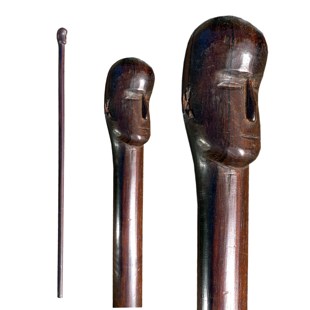 Dayak (Iban) hardwood walking stick with carved head